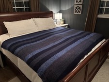 Ecualama Style Alpaca Wool Blanket Woven Queen Throw Navy Blue Stripe 64x84