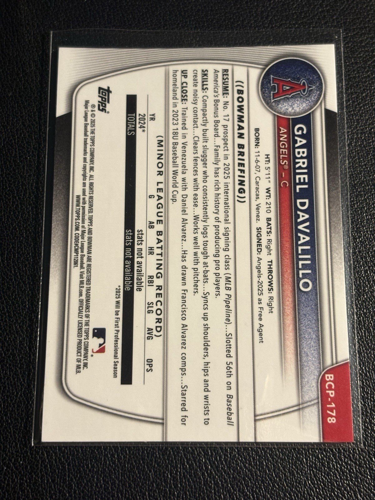 Gabriel Davalillo Signed 2025 Bowman Chrome 1st Auto Ip Auto Gtp BCP-178 view 4