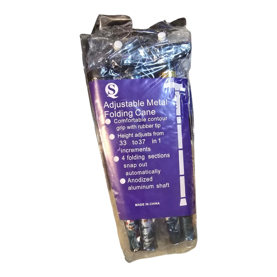 Bastón plegable de metal ajustable nuevo con etiquetas - Diseño floral, 33-37", aluminio ligero Foto 2 de 4