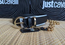 Cintura Just Cavalli catena a sfera rimovibile, pelle con logo in rilievo, Made in Italy