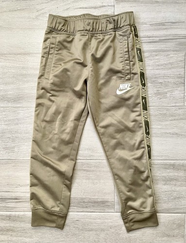 Nike Boys Track Pants Jogger S (4-5) Light Khaki Olive Lampas Side Stripe Logo
