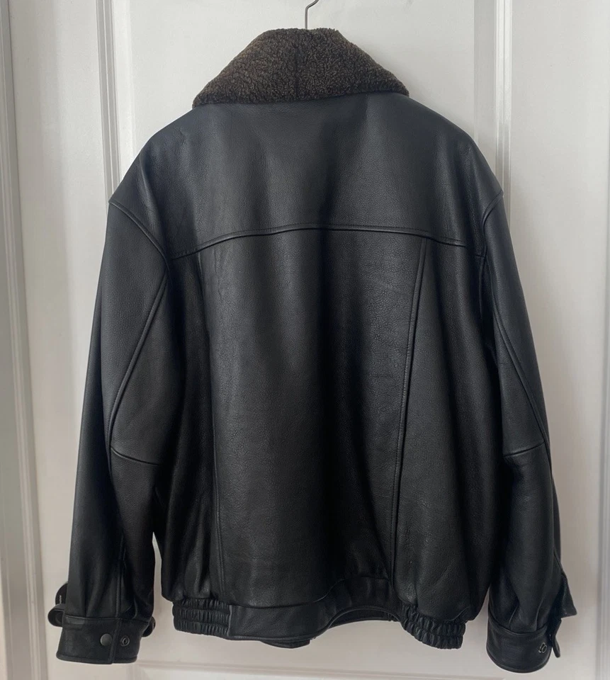 Jos. A. Banks Leather Bomber Jacket Brown Front Zip Lined Collar Men’s LARGE - Image 2 of 4