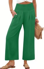 Womens Wide Leg Palazzo Pants Smocked High Waist Flowy Casual Beach Trousers