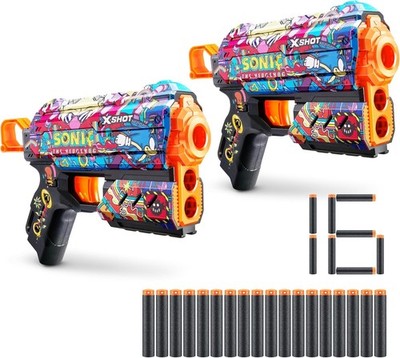 X-Shot Skins Flux Sonic the Hedgehog Robotnik Blaster 2 Pack 16 Foam Darts ZURU