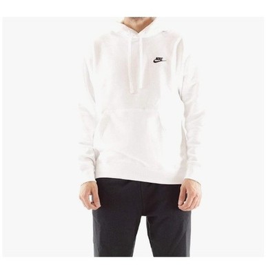 Nike Mens Club Fleece Pull Over Hoodie White Black Embroidered Swoosh Logo XXL