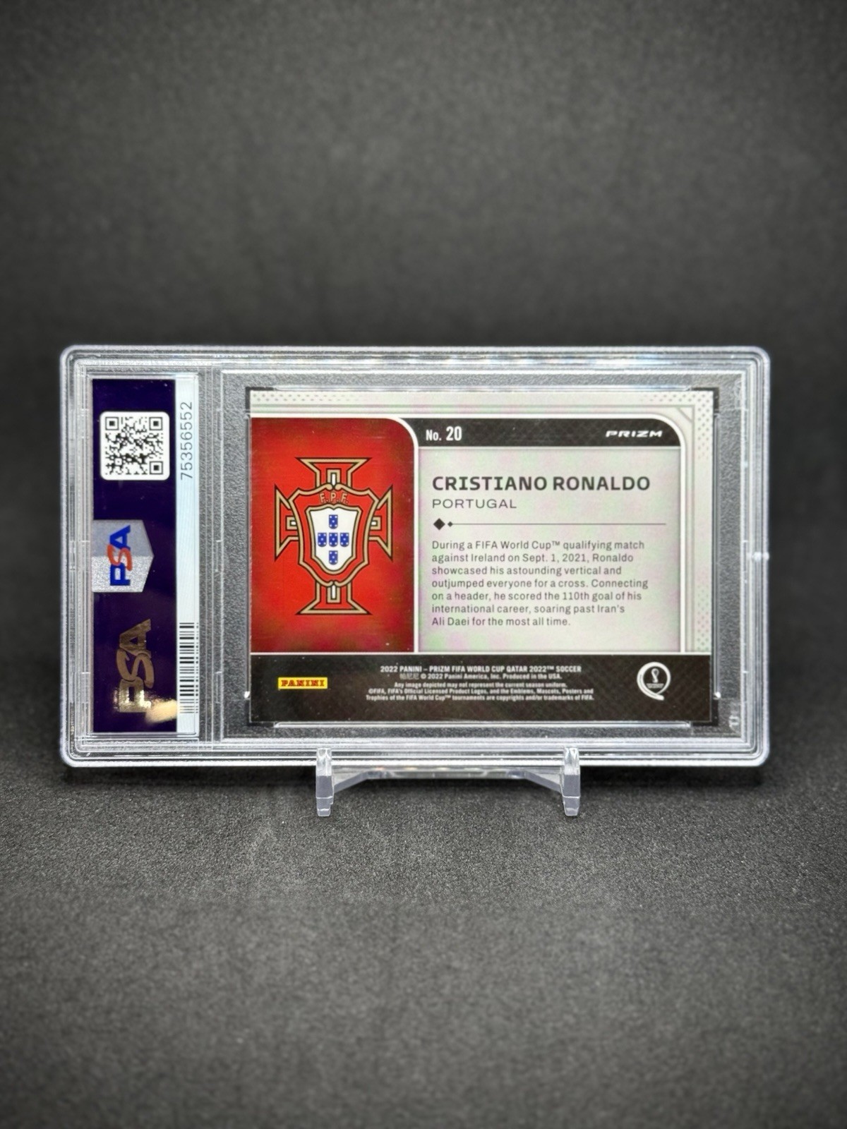 Cristiano Ronaldo 2022 Prizm World Cup National Pride Case Hit Insert PSA 9 view 3