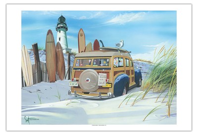 G'Day Mate - Retro Woodie on Beach - Original Color Painting Scott Westmoreland