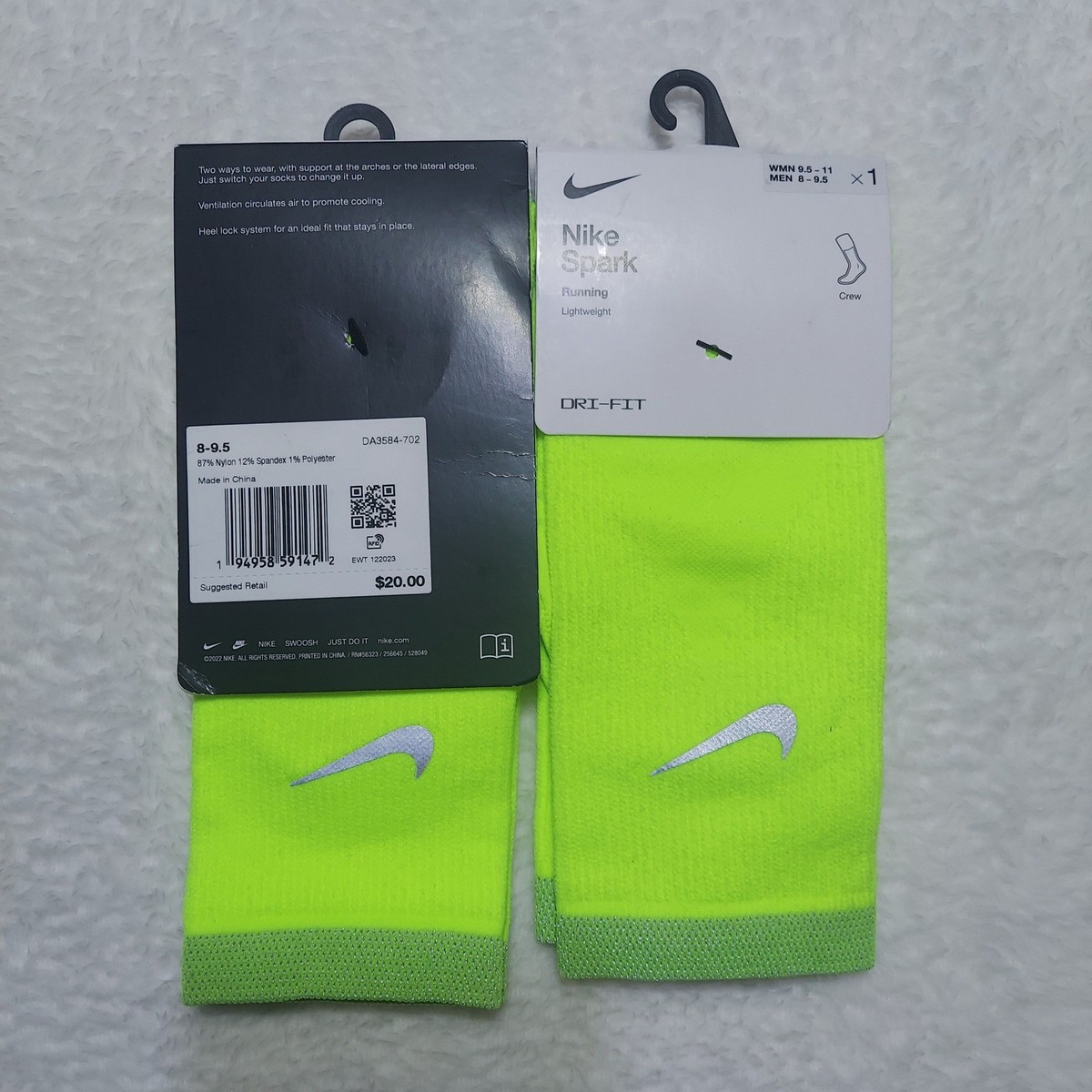 M Pack of 2 Nike Spark Running Socks Men's 8-9.5 Volt Lightweight