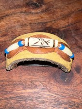 Brevete Pony Tail Hair Clip Barrette SGDG France, Leather w/ Bone Beads