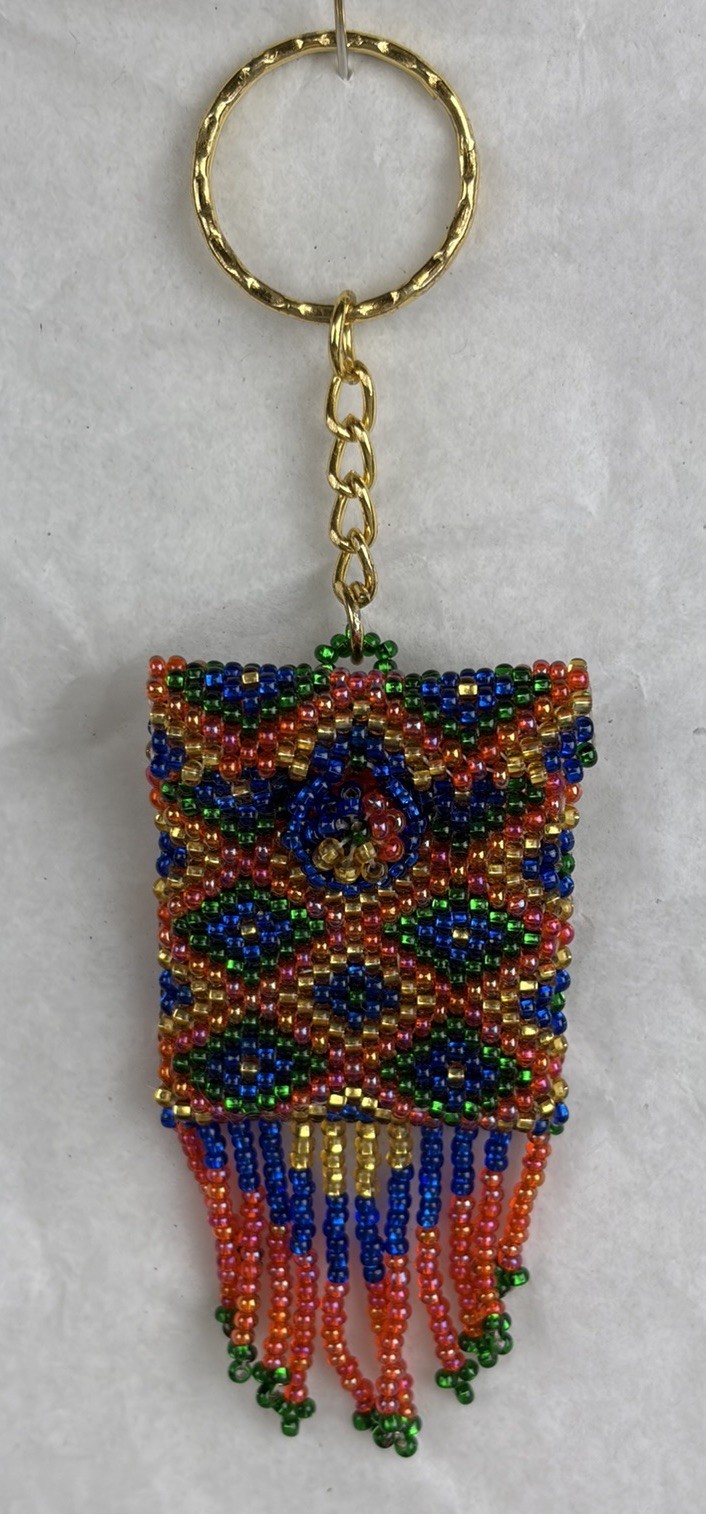 VTG Multi Color Seed Bead Pouch Necklace Amulet Sachet Medicine Bag 3” Keychain