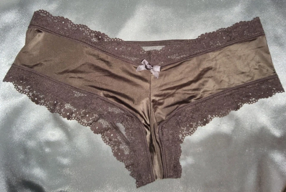 Винтажные Victoria's Secret нахальные трусики, кружева, с ремешками чистый назад блестящий какао M 36 - Изображение 3 из 4