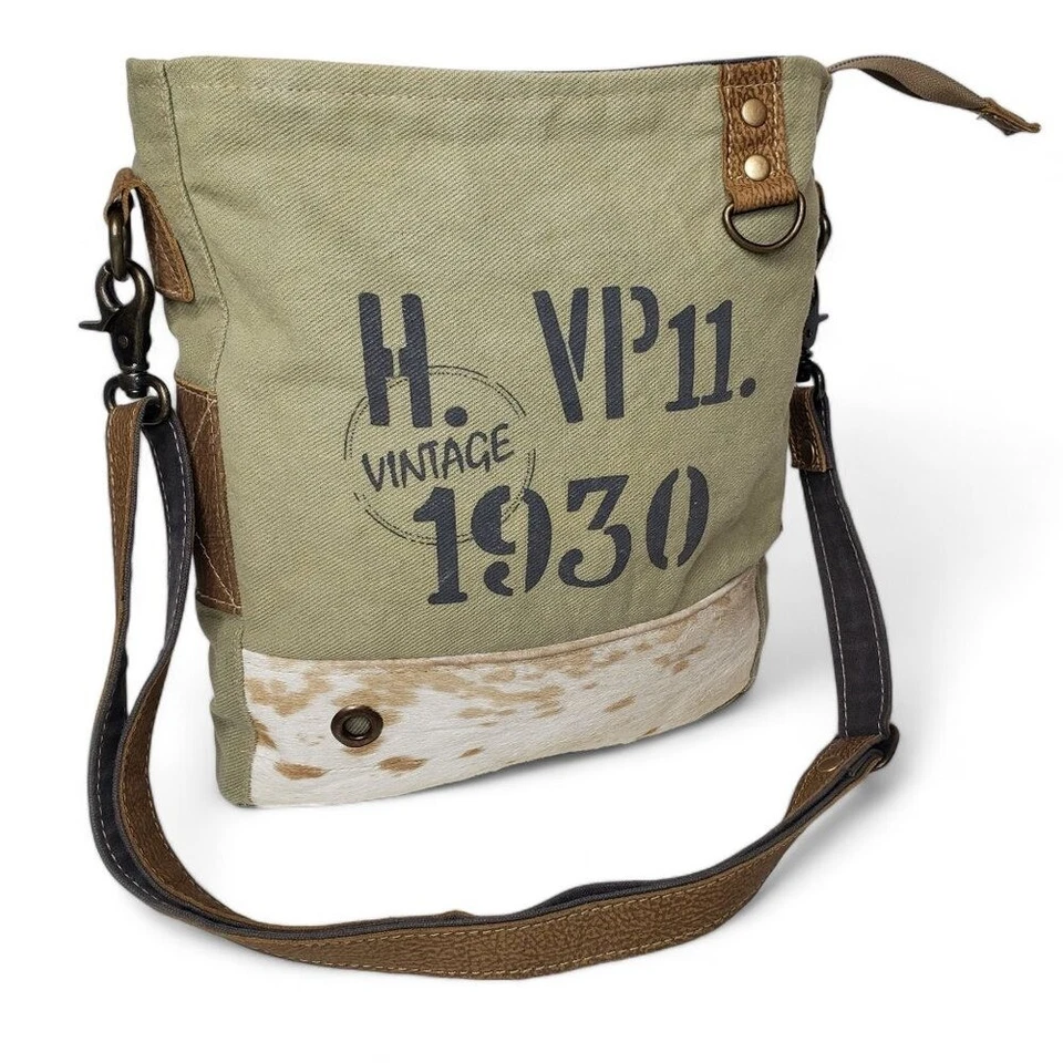 Myra Oaken Market Crossbody Bag Women's Leather and Canvas Color Panel Purse - Image 2 of 4