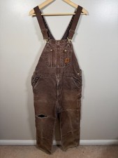 Vintage Carhartt Duck Canvas Bib Overalls Size 38x30 90s Thrashed R06 DKB Brown