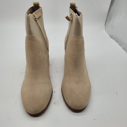 New Beige Leather ankle Boots Violet & Red Loaded Stacked Heel Neutral Size 8 - Picture 3 of 10