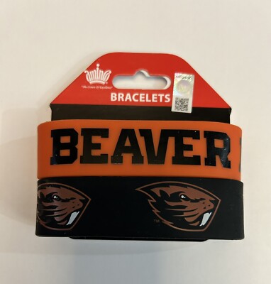 Set Of 2 Oregon State Beavers Wide Wristbands Bracelets Silicone Rubber