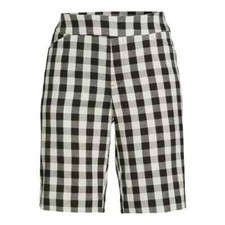 Time and Tru Women's Pull-On Bermuda Shorts Black Gingham Check XXL 20 
