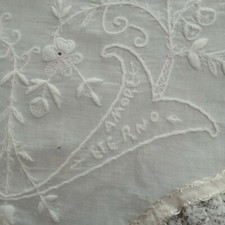 ANTICO RICAMO CENTRINO LENZUOLO COTONE D'EPOCA PIZZO VINTAGE 
