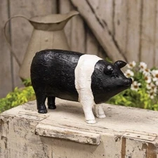 New Primitive Farmhouse Rustic BLACK PIG FIGURINE shelf Sitter Figure 10"
