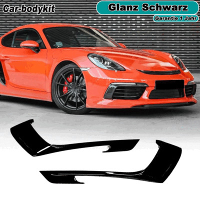 Gloss Black Front Bumper Vent Canards For Porsche 718 Boxster Cayman 16-19