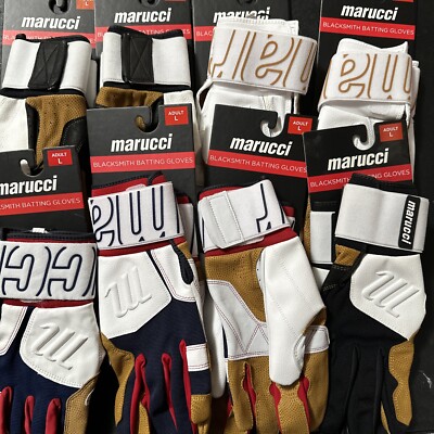 8-2024-Marucci MBG2BKSMFW V2 Blacksmith Batting Gloves Adult-Lg,white Black, Tan