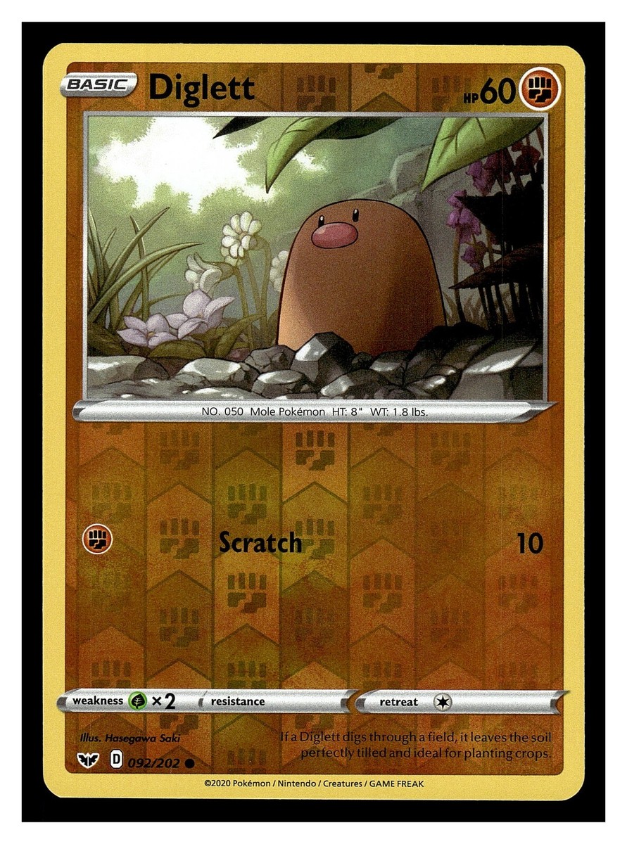 Pokemon Diglett 092/202 Sword & Shield Base Set Reverse Holo