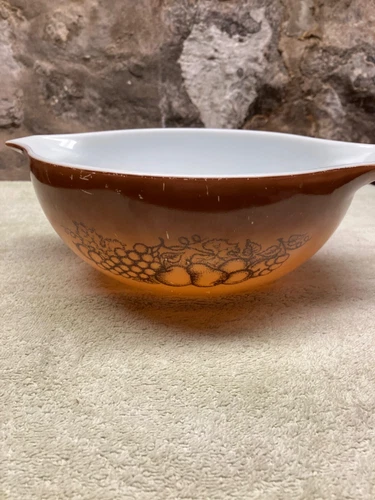 Vintage Pyrex Handles Old Harvest Brown Nesting Mixing Bowl #443 2-1/2 qt