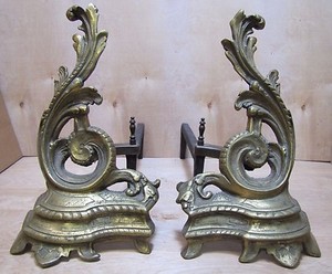 Old Andirons Brass Bronze Cast Iron Decorative Art Fire Dogs