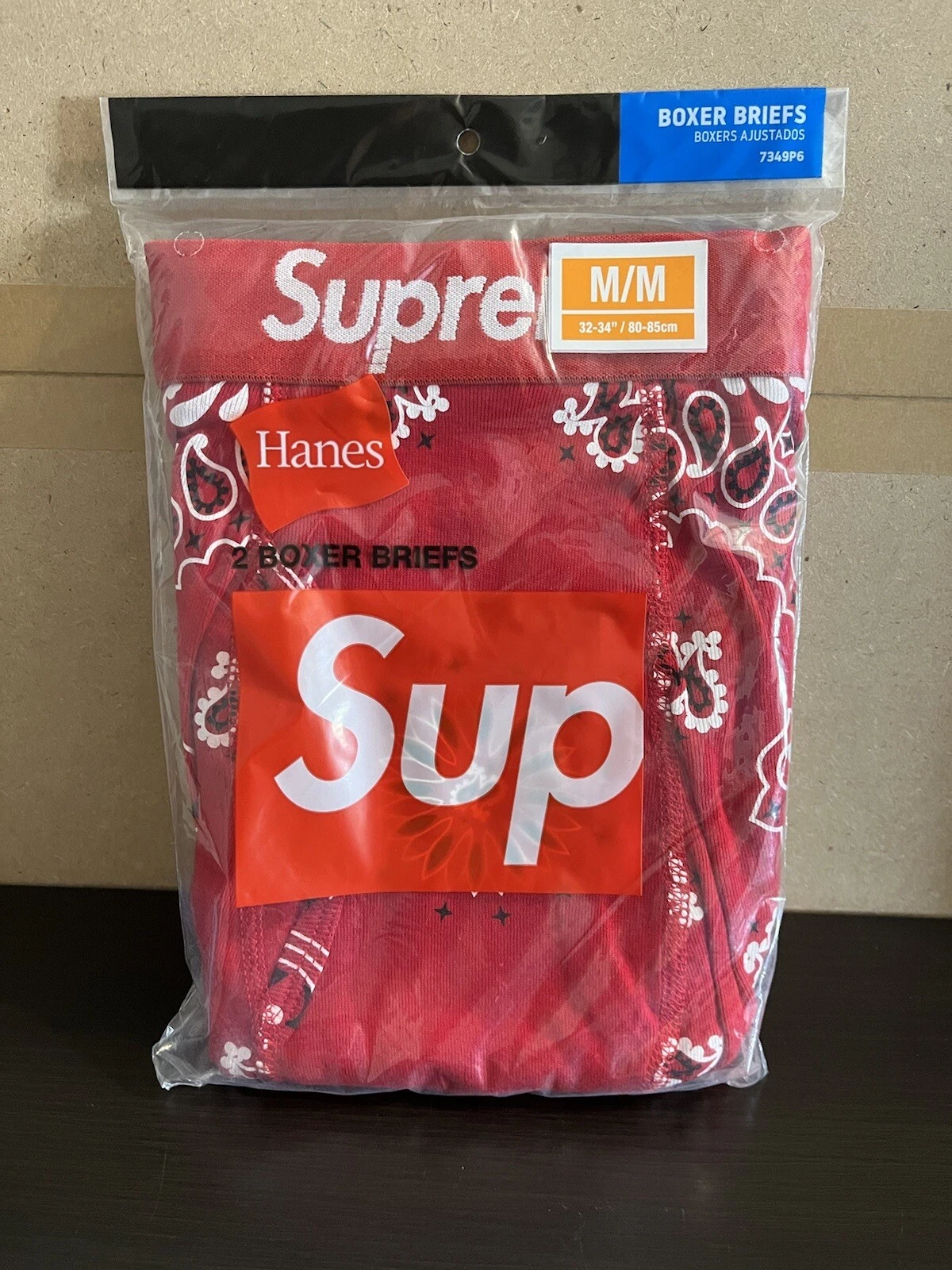 DS Supreme x Hanes Bandana Boxer Slips Rouge Taille Moyenne FW22 (2 Boxers en 1 Pack)