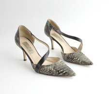 Vtg PANCALDI for Diane B. Snakeskin Leather Pointed Toe d'Orsay Mary Janes Heels