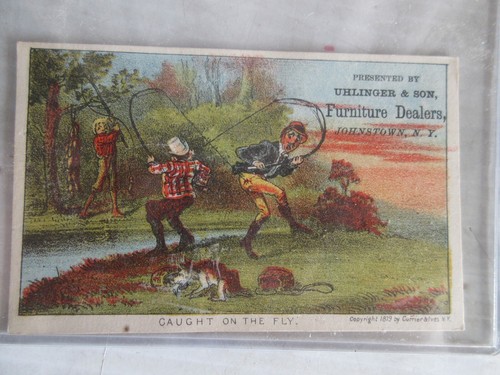 VINTAGE CURRIER & IVES "CAUGHT ON THE FLY" 1879 POST CARD