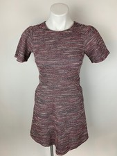 NEW Ann Taylor Loft Red Gray Textured Tweed Fit Flare Dress 0 Petite