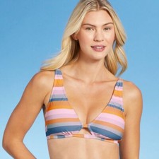 Women's Keyhole Bralette Bikini Top - Shade  Shore Multi Stripe Size Small 4-6