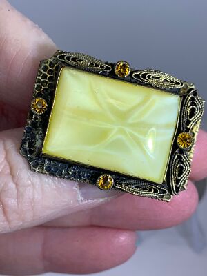 Medallion Orange Star Center Austria Vintage Gold Brooch M-3412 AS IS
