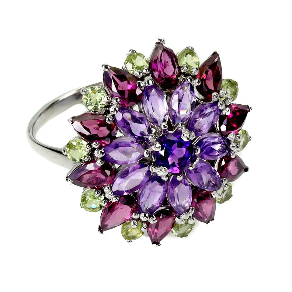 925 Sterling Silver Ring Pear Rhodolite Garnet Peridot Gemstone Jewelry Size 8 - Image 3 of 4