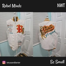 Rebel Minds White Men's Varsity Jacket Sz Small NWT