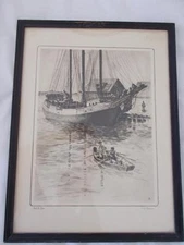 vintage 1940's R H PALENSKE Framed Talio Chrome print OUT to SEA under Glass B&B
