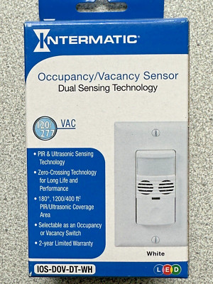 NEW Intermatic Wall Mount In-Wall Dual Occupancy Sensor Switch IOS-DOV-DT-WH