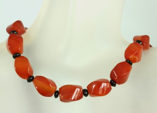 RUST ORANGE CARNELIAN, BLACK ONYX GEMSTONE SOLID COPPER NECKLACE Joy's Jewels - Picture 3 of 10