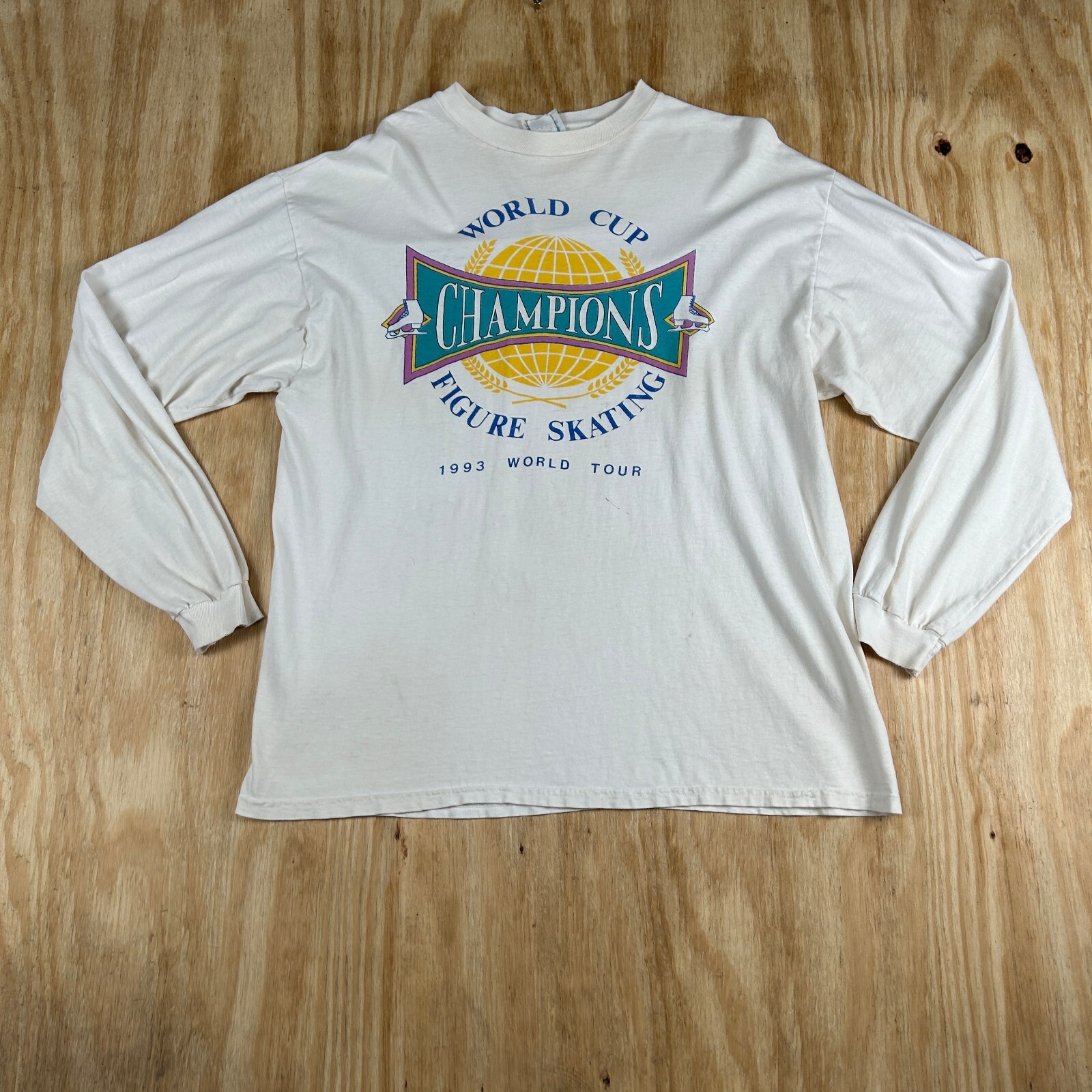 Vintage Figure Skating 1993 World Cup Long Sleeve T-Shirt Mens Size XL White