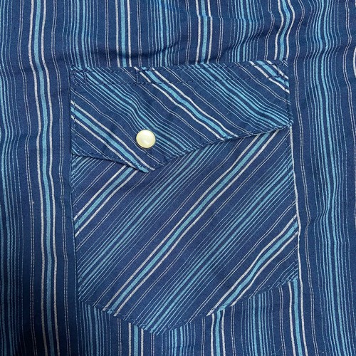 Wrangler Wrancher Mens XL Pearl Snap Blue Striped Long Sleeve Western Shirt - Picture 5 of 6