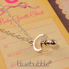bluebubble MY BABY Silver Dummy Charm Necklace First Pacifier Shower Gift Cute