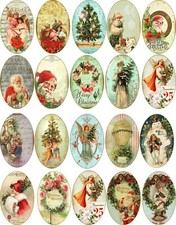 20 CHRISTMAS ASSORTED OVAL STICKERS LAMINATED CUT READY TO USE PEEL BACKING