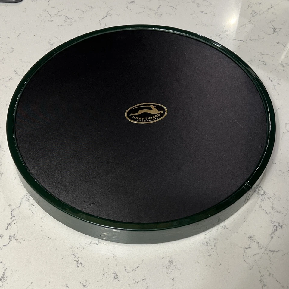 Bandeja redonda vintage Kraftware 12,5" imitación cuero verde flores orientales Foto 2 de 4