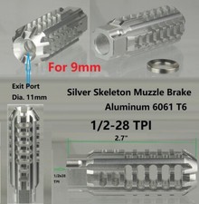 New Silver Skeleton 1/2x28 TPI For 9 mm Low Concussion Muzzle Brake Compensator