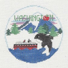 WASHINGTON STATE w/ Orca Whale Ferry HP Needlepoint Canvas Kathy Schenkel RD.