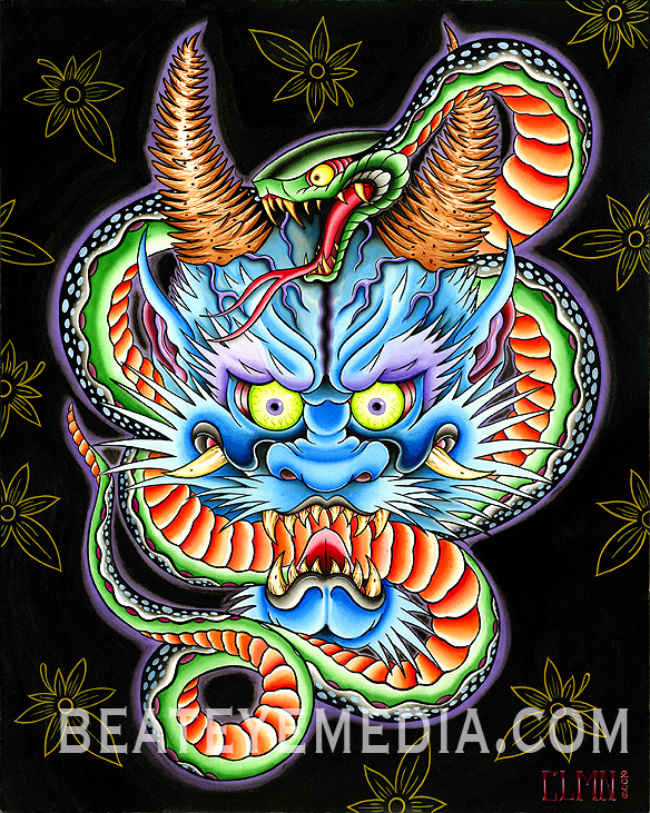 COLEMAN-PRINT-TATTOO,FLASH,BIKER,MASK,JUXTAPOZ,JAPAN,MYTHOLOGY,JAPANESE,MONSTERS