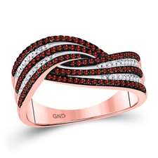 10kt Rose Gold Womens Round Red Color Enhanced Diamond Band Ring 3/8 Cttw