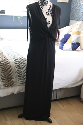 BIBA DROP CROSS, NECK MAXI SLINKY BLACK GODDESS DRESS SIZE LARGE BNWT