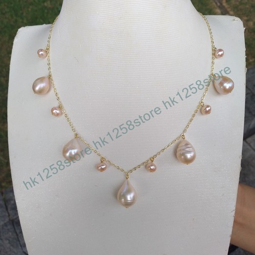 18" Natural South Sea Genuine Pink Purple Pearl Necklace Pendant 14k Gold P - Picture 4 of 5