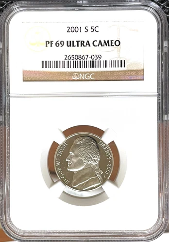 2001-S Proof 5c Jefferson Nickel NGC PF69 Ultra Cameo (Brown Label)
